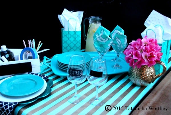 Girls Lunch Tablescape Idea with Chalkboard Wine Glasses