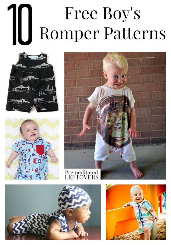 10 Free Boy Romper Patterns including easy rompers made from tee shirts, polo rompers, how to make baby boy rompers and other easy baby boy sewing patterns.