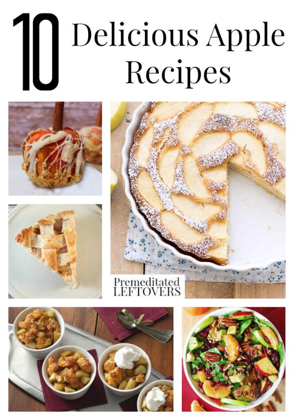 10 Delicious Apple Recipes- These apple recipes include desserts, main dishes, and salads. An easy method for baking cinnamon apple chips is also included.