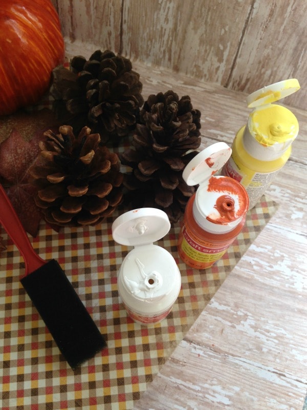 Hand Painted Candy Corn Pine Cones materials