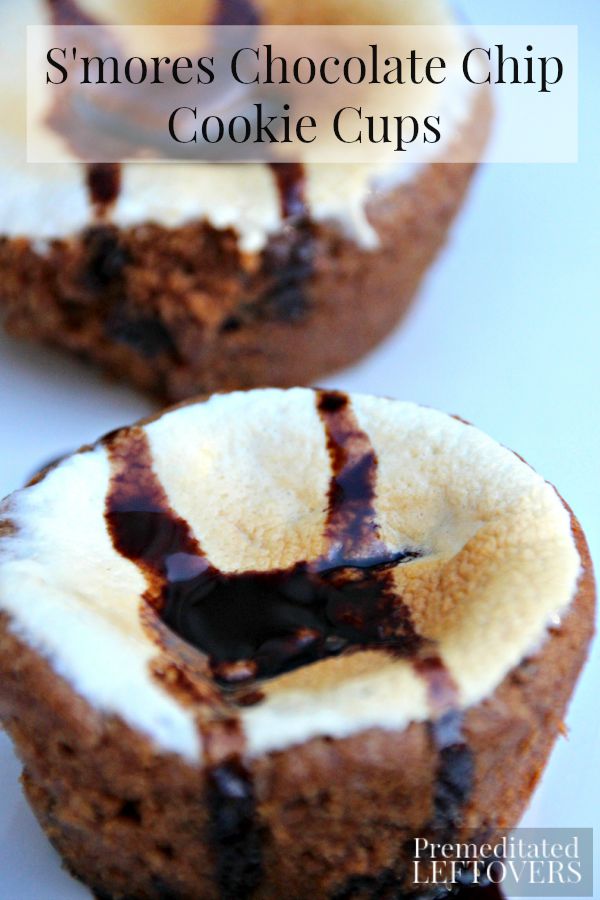 S'mores Chocolate Chip Cookie Cups Recipe - This treat is made by baking cookie dough in cupcake pans and topping them with marshmallows and chocolate.