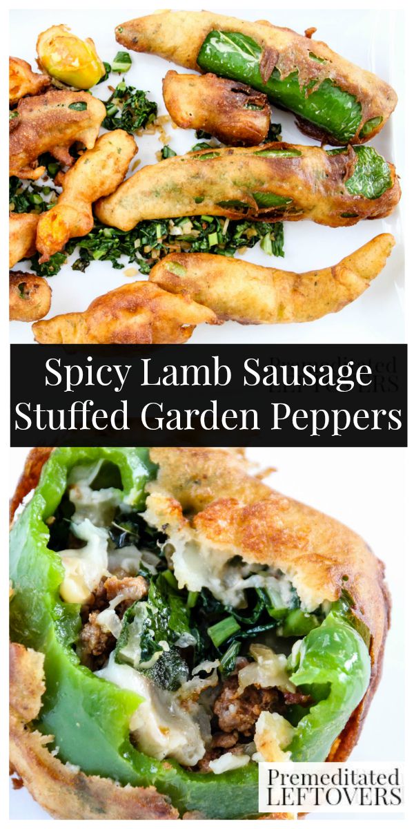 Spicy Lamb Sausage Stuffed Garden Peppers-These stuffed peppers are a great way to use fresh peppers from your garden. Beer batter gives them a nice crunch.