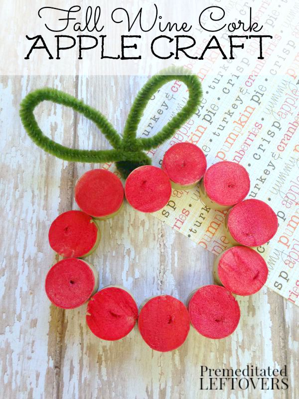 Fall Wine Cork Apple Craft- This apple craft project is a perfect fall activity for kids. This wine cork apple adds a fun (and frugal) touch to fall decor!
