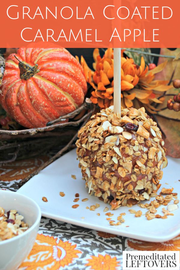 Granola Coated Caramel Apple Recipe: Crunchy granola, sweet caramel, and a tart apple are a perfect combination. Delicious fall treat for a Harvest Party.