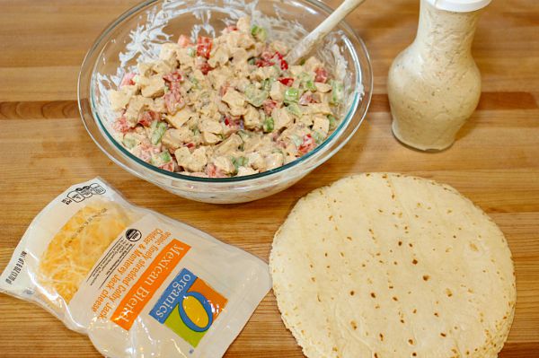 Making the chicken salad wraps