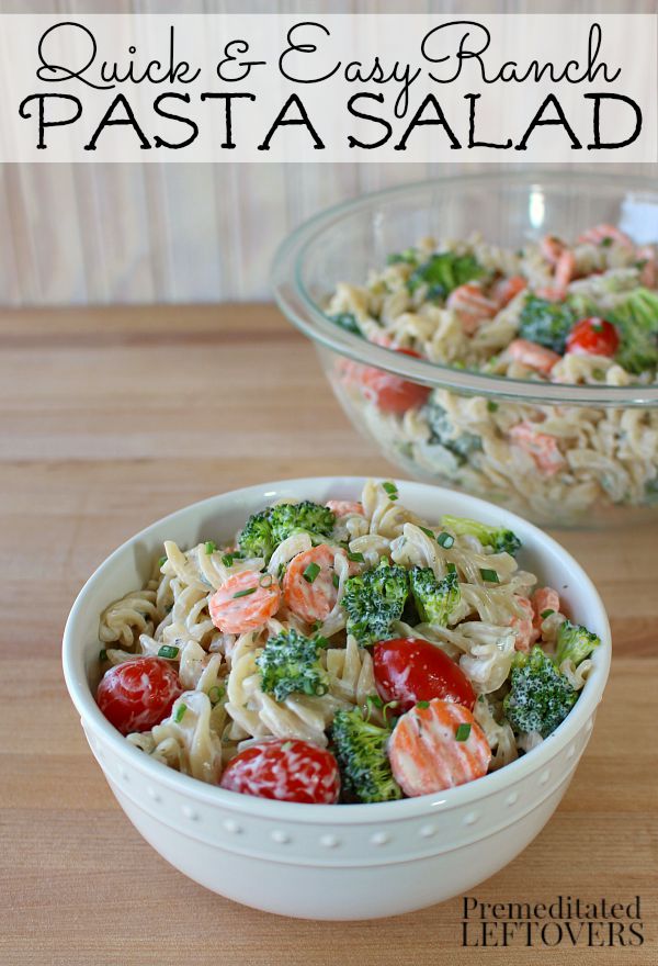Meatless Ranch Pasta Salad + Dairy-Free Buttermilk Substitute: This quick and easy #MeatlessMondayNight dinner is made with pasta, vegetables and ranch dip.