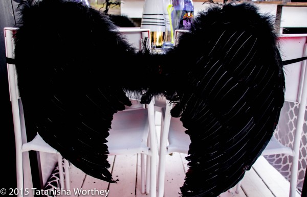 Owl Themed Halloween Tablescape chair wings