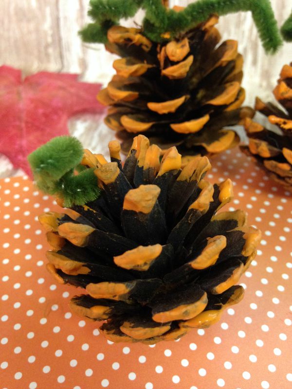 Hand Painted Pumpkin Pine Cones stems