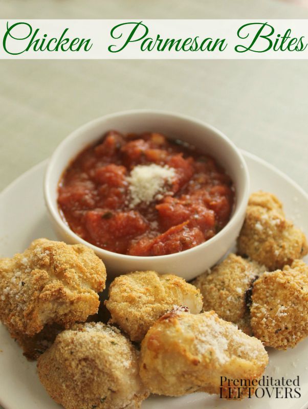 Chicken Parmesan Bites- These homemade chicken nuggets are a cinch to make. A Parmesan cheese and Italian breadcrumb coating gives them the perfect crunch!