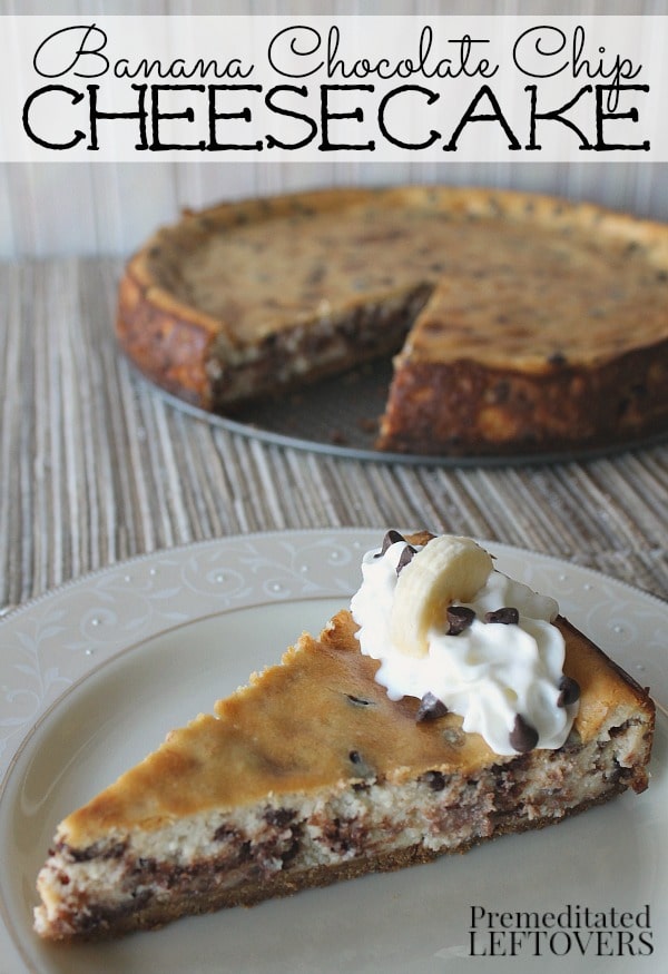 Banana Chocolate Chip Cheesecake Recipe - This is a simple cheesecake recipe using bananas, miniature chocolate chips, and a crushed cookie crust.