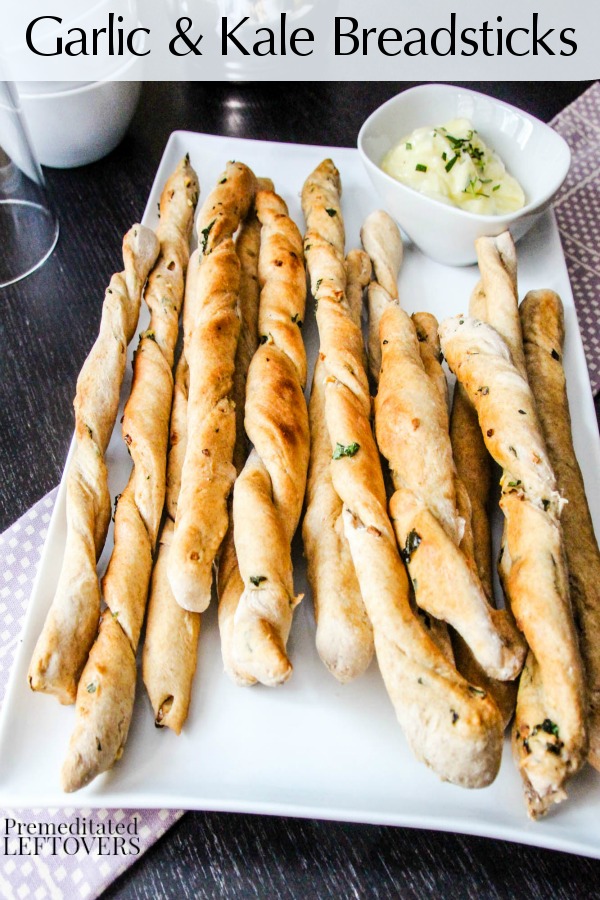 Garlic & Kale Breadsticks with Honey Herb Butter- These homemade breadsticks are baked with flavorful ingredients and topped with a delicious herb butter. 