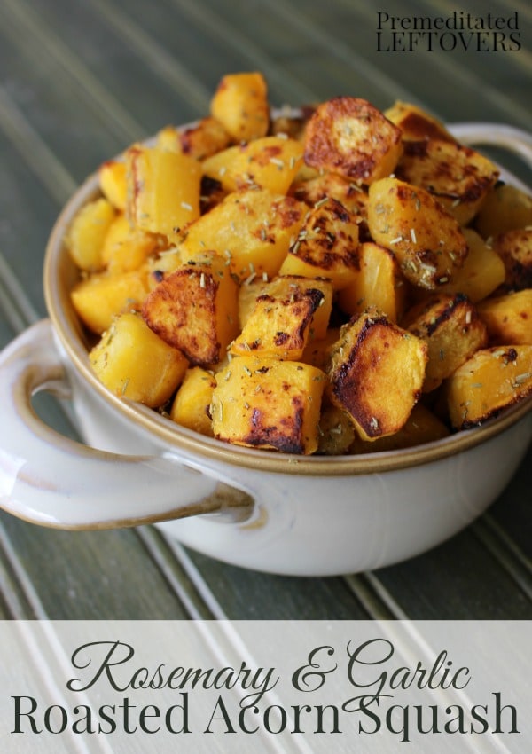 This quick and easy savory acorn squash recipe uses cubed squash pieces, rosemary, and spices.