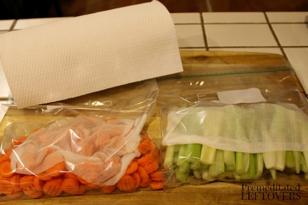 Place a moist paper towel in a container with cut vegetables to keep the cut vegetables from drying out