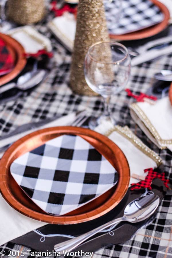 Easy Holiday or New Years Party Idea using Plaid Products from Target: Plaid Tablescape Idea