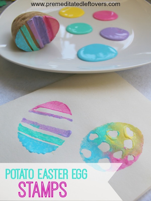 Handmade Potato Easter Egg Stamps for Kids- Grab a potato and make these DIY Easter egg stamps. Kids will love painting with this fun and frugal craft!