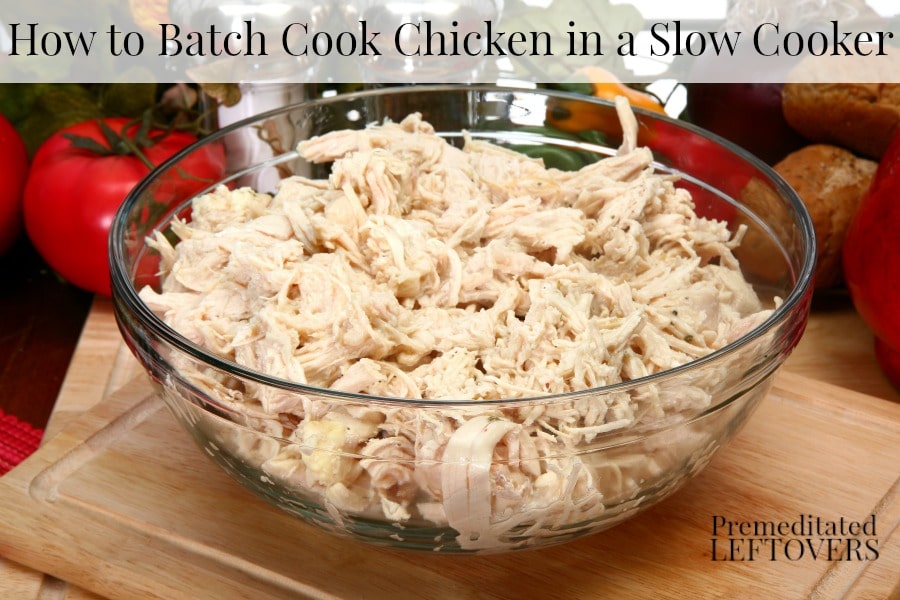 How to batch cook chicken in a slow cooker and quickly make shredded chicken.