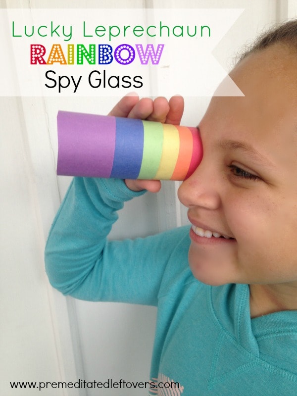 DIY Lucky Leprechaun Rainbow Spy Glass- This spy glass is an easy and frugal craft for St. Patrick's Day. Kid will love using them to hunt for gold! 