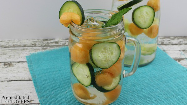 Cantaloupe and Cucumber Fruit Infused Water- Infusing fruit is a natural and easy way to flavor your water. This recipe uses fresh cantaloupe and cucumber.