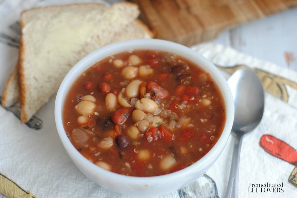  5 Bean Soup with Quinoa- bowl of soup