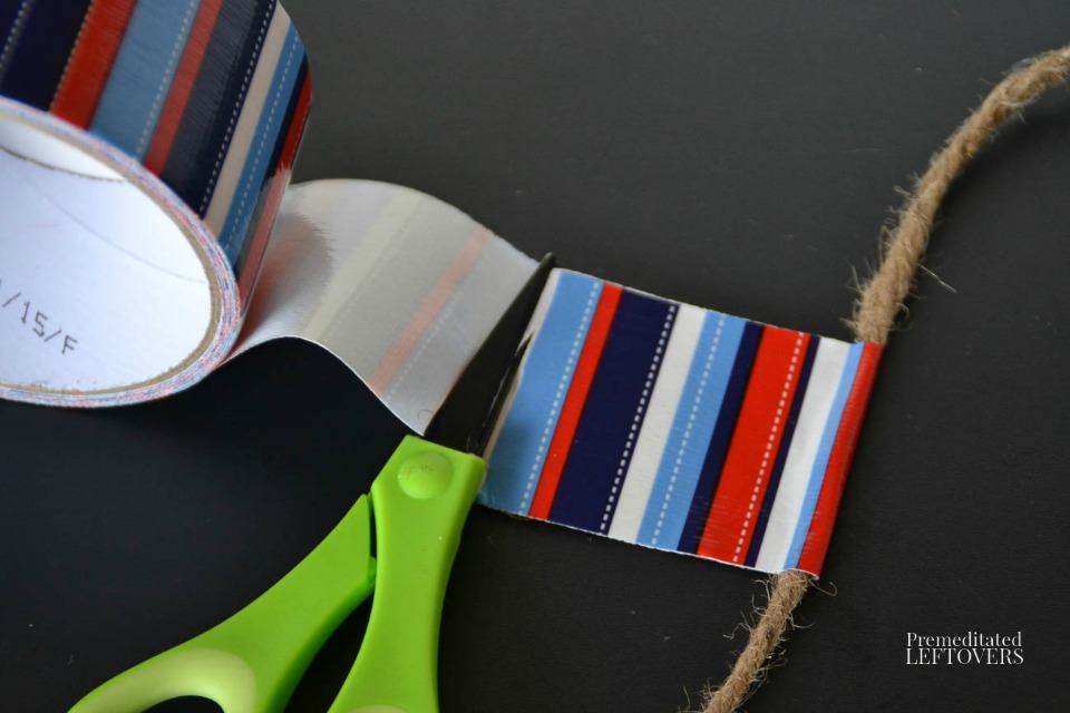 Patriotic Duct Tape Banner - Cutting duct tape pieces