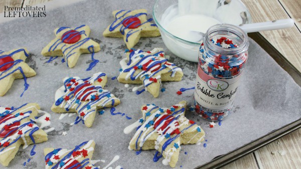 Patriotic Star Homemade Sugar Cookies- decorating with chocolate and sprinkles