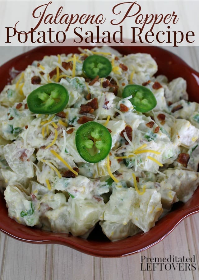 This Jalapeno Popper Potato Salad recipe is made with jalapeno peppers, cream cheese, and bacon. It's a delicious twist on traditional potato salad recipes. Serve it at your next barbecue!
