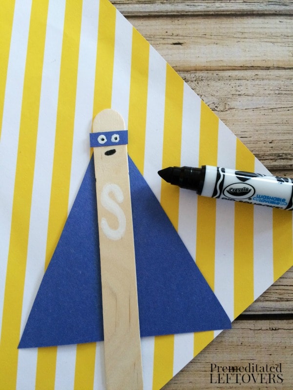 Superhero Sticks Craft for Kids drawing eyes