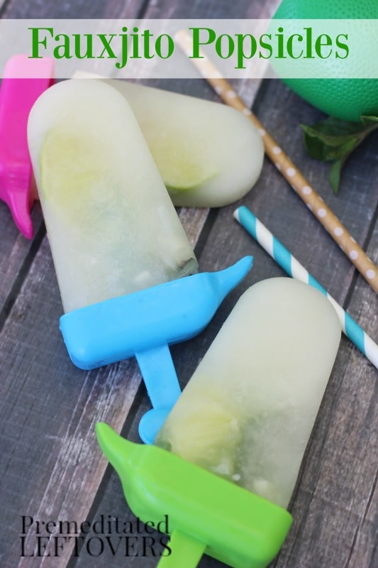 Fauxjito Popsicles- Here is a recipe that's perfect for summer! These mojito inspired popsicles combine the flavors of lime and mint and are alcohol-free.