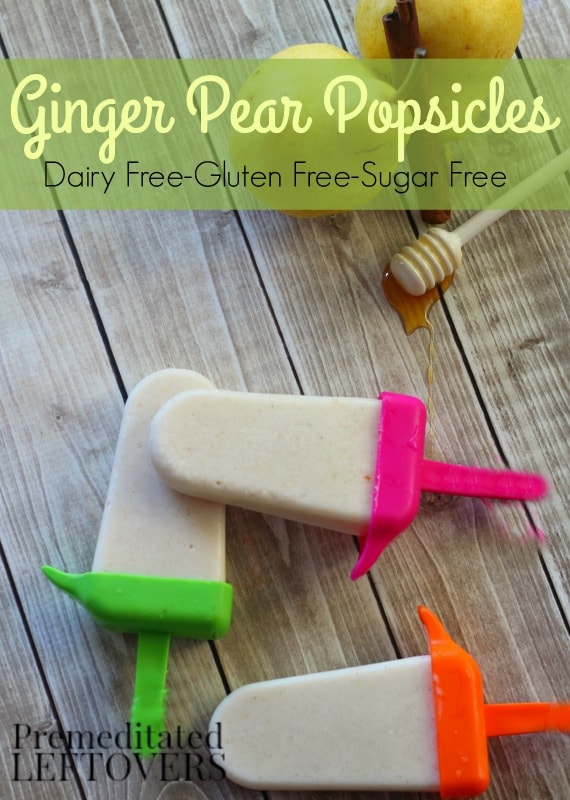 Spiced Ginger Pear Popsicles- This ginger and pear popsicle recipe is dairy-free and sugar-free. Adults and kids alike are sure to enjoy this summer treat.