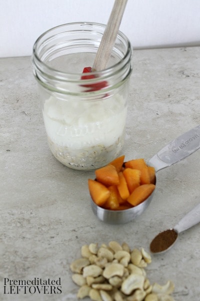 Apricot Vanilla Cashew Refrigerator Oatmeal - add almond milk and yogurt to oats