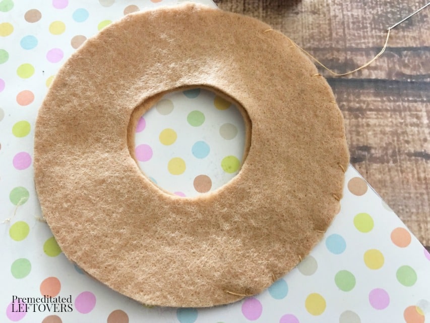 How to Make a Felt Donut Toy Food for Kids- stitch together donut pieces