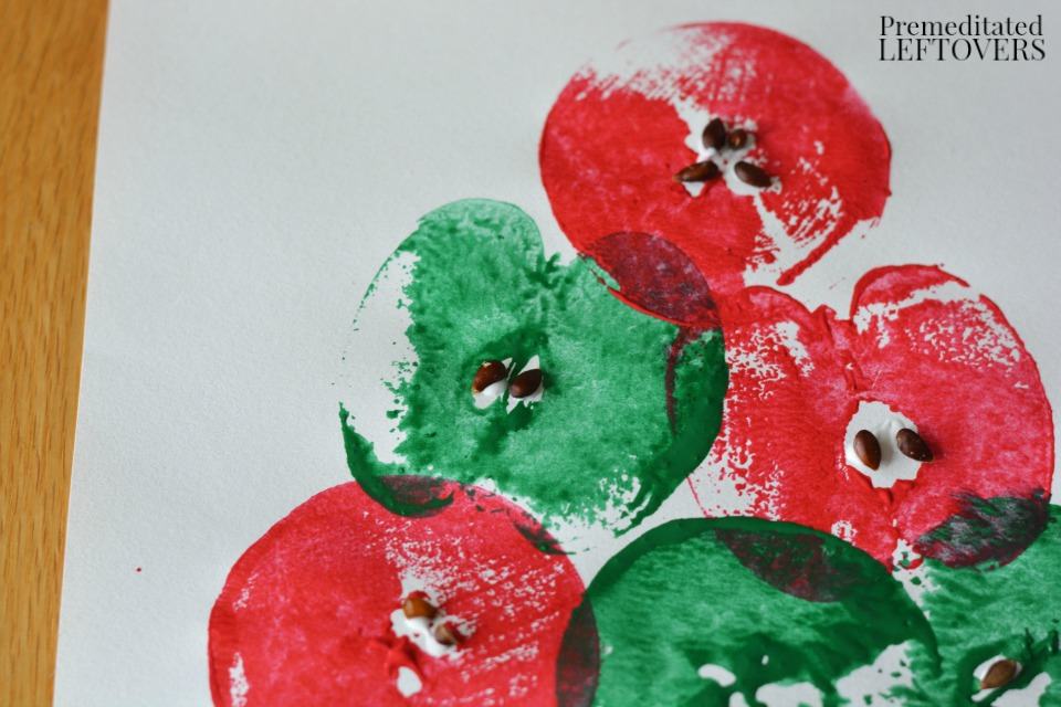 Apple Stamping Craft - glue seeds to painted apples