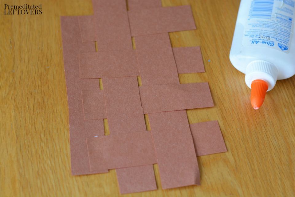 Apple Stamping Craft- overlap and glue paper strips together