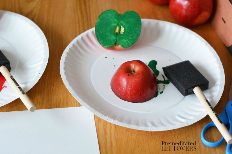 Apple Stamping Craft- use foam brushes to coat apples with paint
