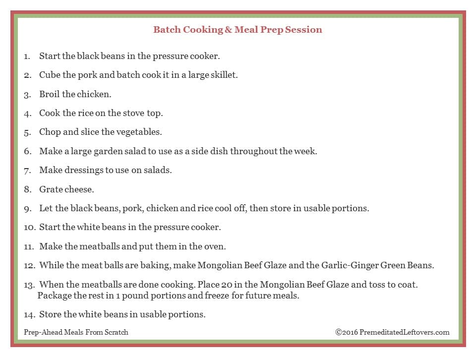 using the cookbook Prep-Ahead Meals from ScratchBatch Cooking and Meal Prep Session for a week of dinner recipes s