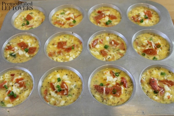 Fill the muffin cups thre-fourths full of the Pizza egg puff mixture