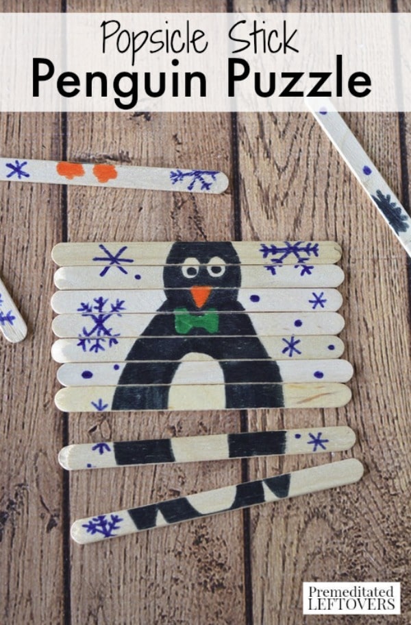 Follow the simple tutorial to make this Popsicle Stick Penguin Puzzle. It's a frugal craft for kids to kick off winter or learn about the letter P. 