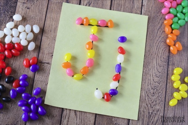 Jelly Bean Sorting and Counting Activity- tracing letter J with jelly beans