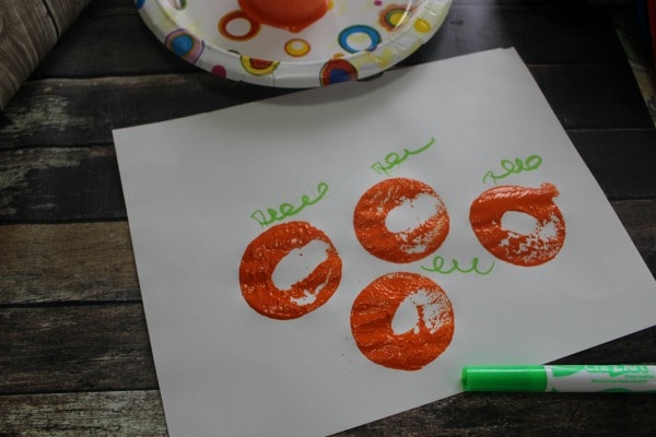 Pool Noodle Pumpkins and Activities for Kids- stamping