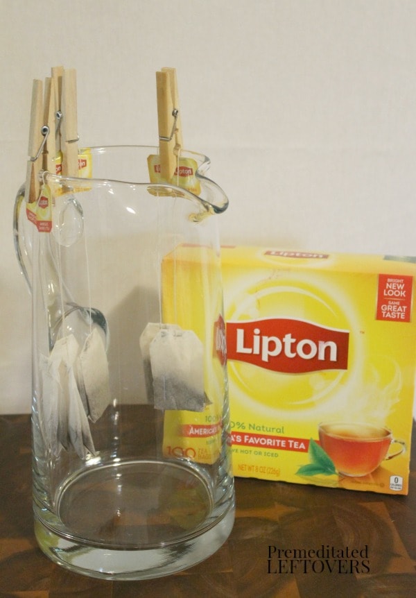 Making a pitcher of ice-tea with individual tea bags.