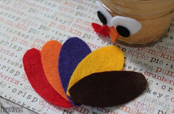 Mason Jar Turkey Craft- cut felt feathers