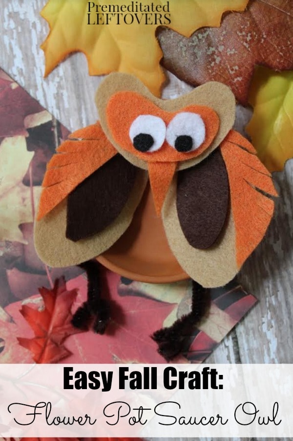 Reuse terra cotta saucers from your summer gardening with this Flower Pot Saucer Owl Craft. This craft is easy for kids to make with felt and pipe cleaners.
