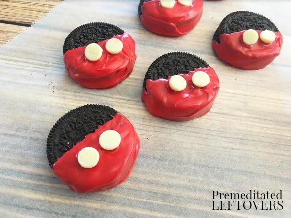Mickey Mouse Chocolate Dipped Oreo Cookies- add white chocolate chips