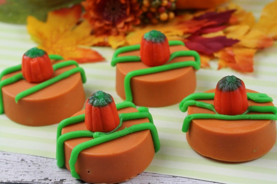 Chocolate Covered Pumpkin Spice Oreos- decorate with icing