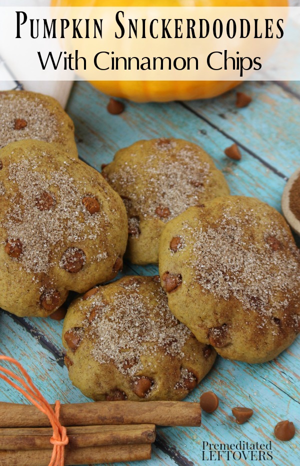This Pumpkin Snickerdoodles Recipe with Cinnamon Chips puts a spin on traditional snickerdoodle cookies. The spiced pumpkin flavor is perfect for fall!