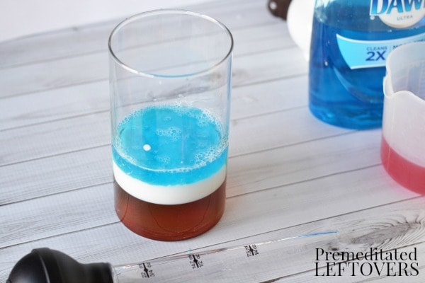 Density of Water Experiment for Kids- add dish soap next
