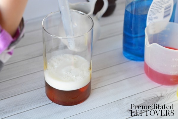Density of Water Experiment for Kids- use baster to pour milk next