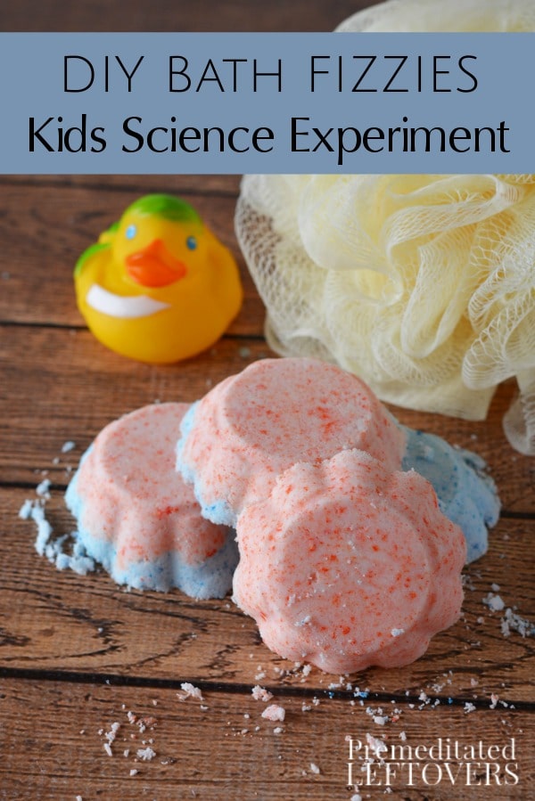 These DIY Bath Fizzies for Kids include an easy tutorial and science experiment all in one! Kids will love mixing these up and watching them in the bathtub!