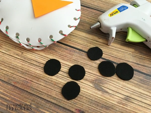 Foam Snowman Craft- glue black circles for coal buttons
