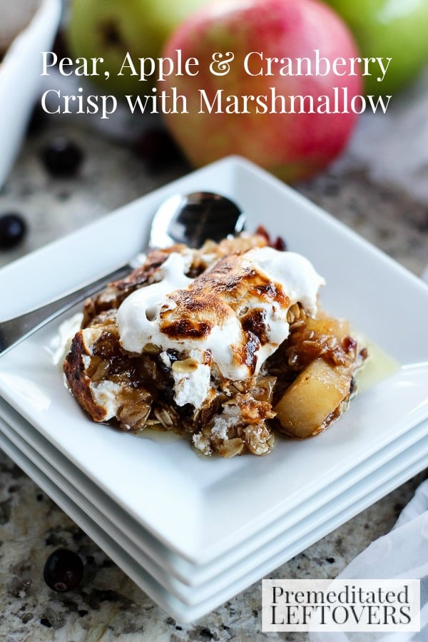 Put a new twist on traditional apple crisp with this Pear, Apple, and Cranberry Crisp with Marshmallow recipe. It's a delicious holiday dessert!